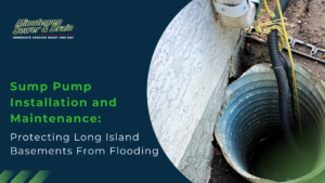 Banner for Minutemen Sewer & Drain with logo on the left and a curved image of a sump pit on the right, highlighting sump pump installation and maintenance.